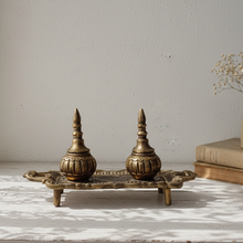 Load image into Gallery viewer, Vintage Brass Inkwell Set with Tray, 19th Century Style