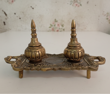 Load image into Gallery viewer, Vintage Brass Inkwell Set with Tray, 19th Century Style