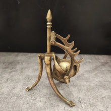 Load image into Gallery viewer, Vintage Brass Inkwell with Antler-Style Pen Holder & Stand