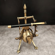 Load image into Gallery viewer, Vintage Brass Inkwell with Antler-Style Pen Holder & Stand
