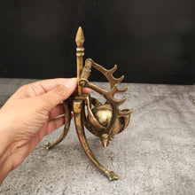 Load image into Gallery viewer, Vintage Brass Inkwell with Antler-Style Pen Holder & Stand