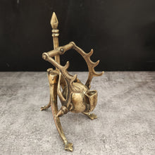 Load image into Gallery viewer, Vintage Brass Inkwell with Antler-Style Pen Holder & Stand