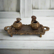 Load image into Gallery viewer, Vintage Brass Inkwell Set with Tray, 19th Century Style