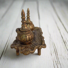 Load image into Gallery viewer, Vintage Brass Inkwell Set with Tray, 19th Century Style