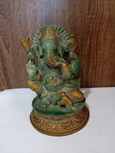 Load image into Gallery viewer, Lord Brass Ganesh ji with Mushak Statue God Idol Size 10.5 x 10.5 x 14.5 cm