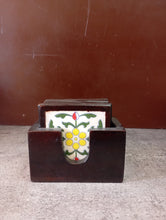 Load image into Gallery viewer, Hand-Painted Ceramic Tile Coaster Set with Wooden Holder - Artisan Drink Coasters | Indian Home Decor | Unique Gift