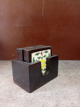 Load image into Gallery viewer, Hand-Painted Ceramic Tile Coaster Set with Wooden Holder - Artisan Drink Coasters | Indian Home Decor | Unique Gift
