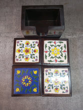 Load image into Gallery viewer, Hand-Painted Ceramic Tile Coaster Set with Wooden Holder - Artisan Drink Coasters | Indian Home Decor | Unique Gift