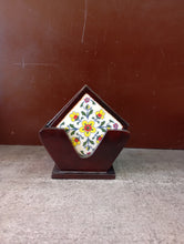Load image into Gallery viewer, Hand-Painted Ceramic Tile Coaster Set with Wooden Holder - Artisan Drink Coasters | Indian Home Decor | Unique Gift
