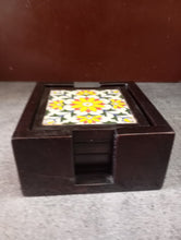 Load image into Gallery viewer, Hand-Painted Ceramic Tile Coaster Set with Wooden Holder - Artisan Drink Coasters | Indian Home Decor | Unique Gift