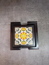 Load image into Gallery viewer, Hand-Painted Ceramic Tile Coaster Set with Wooden Holder - Artisan Drink Coasters | Indian Home Decor | Unique Gift