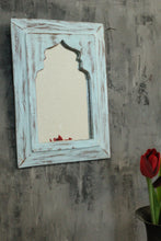 Load image into Gallery viewer, Antique Inspired Handcrafted Wooden Blue Rustic Mirror Indian Jharokha - Style It by Hanika
