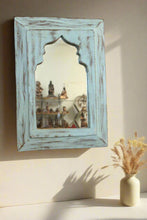 Load image into Gallery viewer, Antique Inspired Handcrafted Wooden Blue Rustic Mirror Indian Jharokha - Style It by Hanika