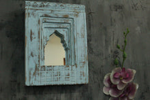Load image into Gallery viewer, Antique Inspired Handcrafted Wooden Blue Rustic Mirror Indian Jharokha - Style It by Hanika