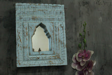 Load image into Gallery viewer, Antique Inspired Handcrafted Wooden Blue Rustic Mirror Indian Jharokha - Style It by Hanika