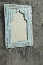 Load image into Gallery viewer, Antique Inspired Handcrafted Wooden Blue Rustic Mirror Indian Jharokha - Style It by Hanika