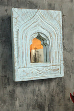 Load image into Gallery viewer, Antique Inspired Handcrafted Wooden Blue Rustic Mirror Indian Jharokha - Style It by Hanika
