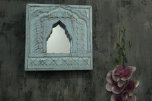 Load image into Gallery viewer, Antique Inspired Handcrafted Wooden Blue Rustic Mirror Indian Jharokha - Style It by Hanika