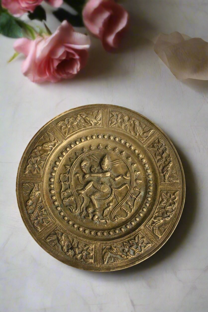 Beautiful Vintage Dancing God Natraj Embossed Brass Plate – Style