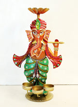 Load image into Gallery viewer, Divine Elegance: Handpainted and Handmade Metal Ganesh Tea Light Holder - Style It by Hanika