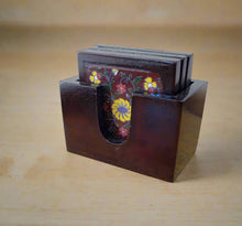 Load image into Gallery viewer, Hand-Painted Ceramic Tile Coaster Set with Wooden Holder - Artisan Drink Coasters | Indian Home Decor | Unique Gift - Style It by Hanika