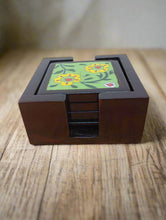 Load image into Gallery viewer, Hand-Painted Ceramic Tile Coaster Set with Wooden Holder - Artisan Drink Coasters | Indian Home Decor | Unique Gift - Style It by Hanika