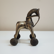 Load image into Gallery viewer, Vintage Brass Horse Figure on Wheels