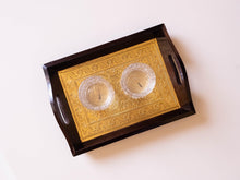 Load image into Gallery viewer, Wooden Tray with Brass Sheet work- 3 piece set - Style It by Hanika
