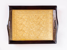 Load image into Gallery viewer, Wooden Tray with Brass Sheet work- 3 piece set - Style It by Hanika
