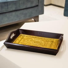 Load image into Gallery viewer, Wooden Tray with Brass Sheet work- 3 piece set - Style It by Hanika