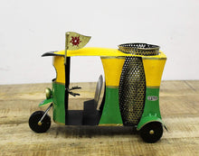 Load image into Gallery viewer, Metal Handcrafted Auto Rickshaw Pen Stand - Painted Size 26.7 x 15.2 x 21.6 cm - Style It by Hanika
