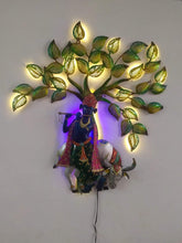 Load image into Gallery viewer, Metal Krishna Cow Tree Wall Decor with LED Backlight - Style It by Hanika