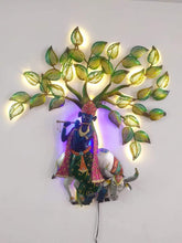 Load image into Gallery viewer, Metal Krishna Cow Tree Wall Decor with LED Backlight - Style It by Hanika