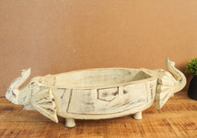 Load image into Gallery viewer, Wooden Distressed Boat Shaped Tray with Elephant Face - Style It by Hanika