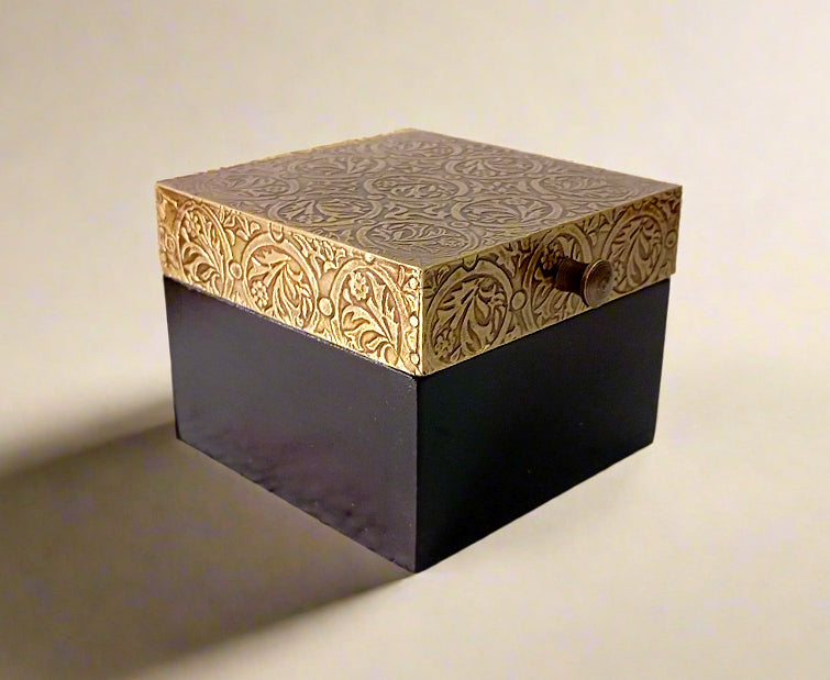 Brass Embossed Wooden Jewelry Boxes | Handcrafted Keepsake Storage | Decorative Trinket Chests | Unique Gift Set| Multiple Sizes Available
