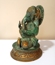 Load image into Gallery viewer, Lord Brass Ganesh ji with Mushak Statue God Idol Size 10.5 x 10.5 x 14.5 cm
