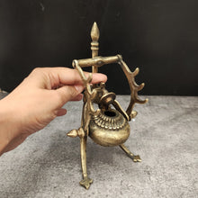 Load image into Gallery viewer, Antique Brass Smudge Pot or Inkwell on Tripod Stand
