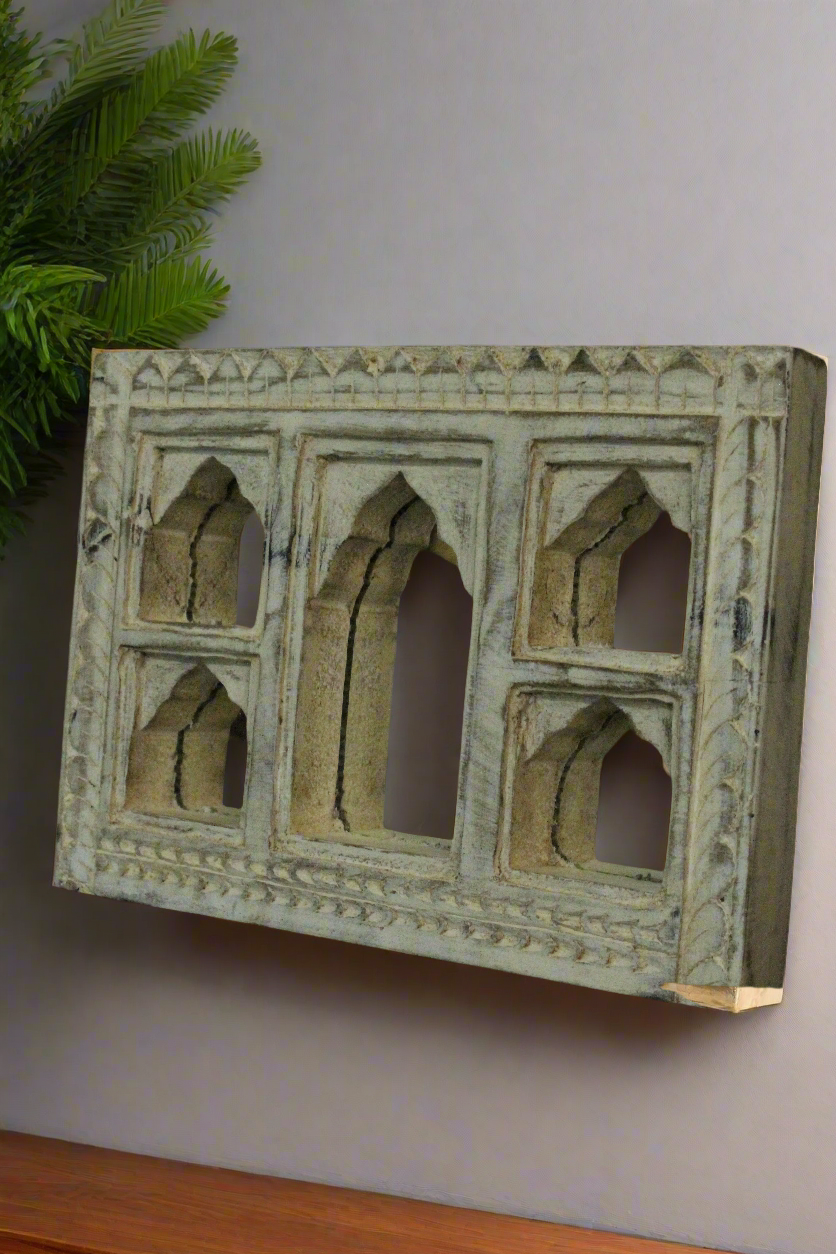 Antique Inspired Handcrafted Wooden Rustic Mirror  Indian Jharokha