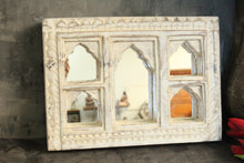 Load image into Gallery viewer, Antique Inspired Handcrafted Wooden Rustic Mirror  Indian Jharokha
