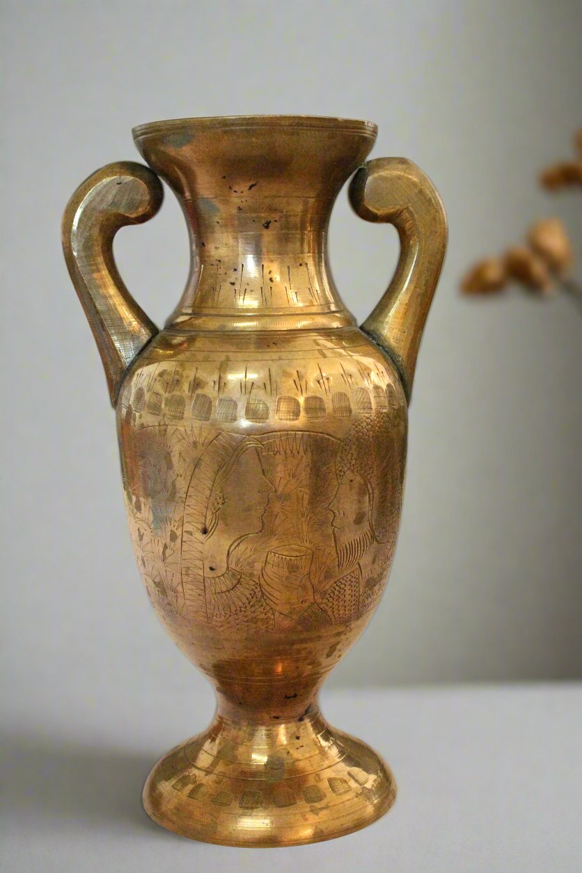 Beautiful Vintage Brass Flower Vase stand exquisitely engraved with Different  intricate designs on both sides