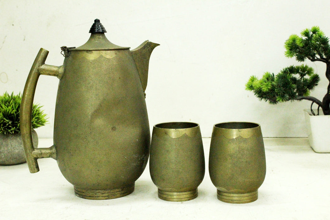 Magnificent Antique Brass Jug and Glass set