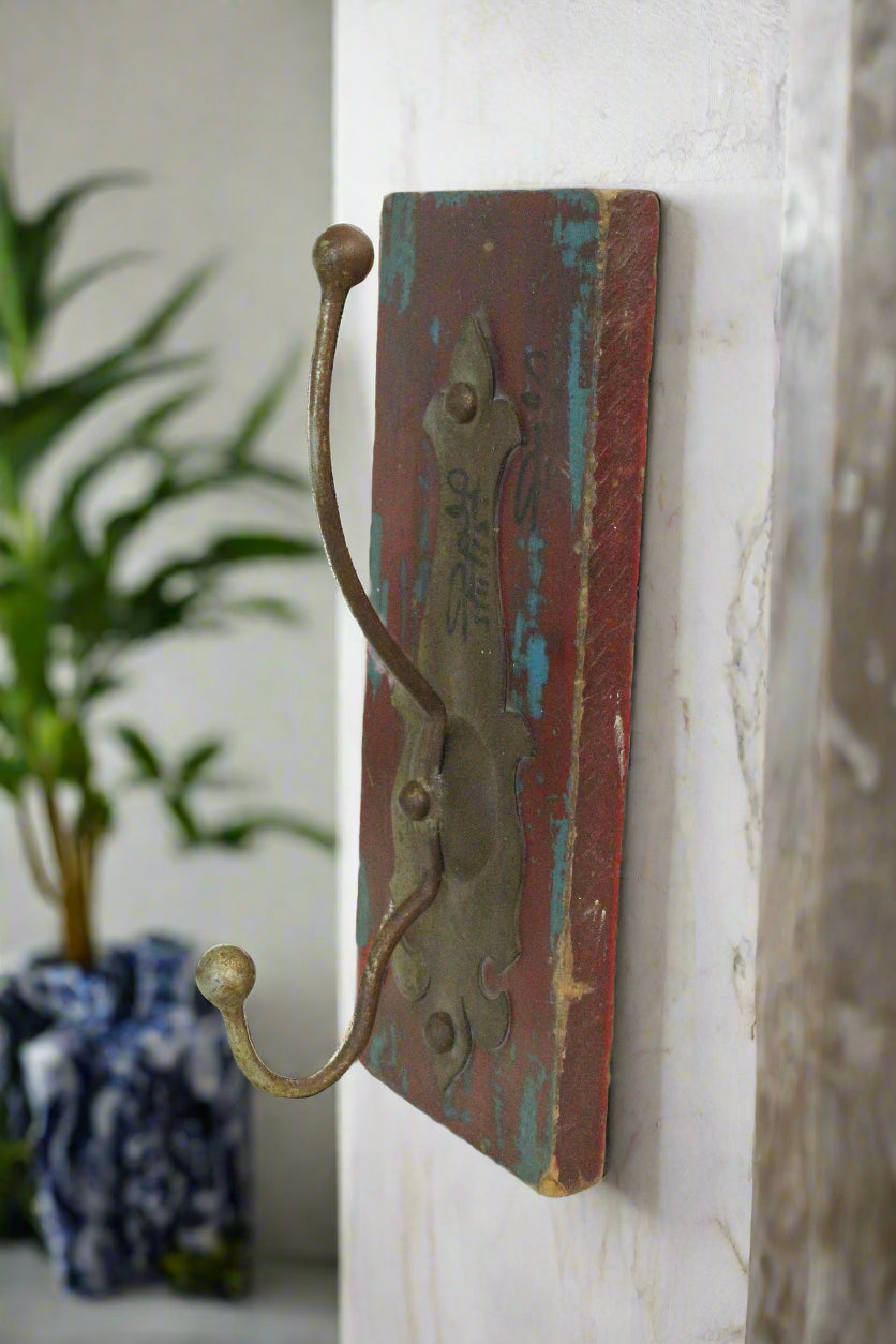 Vintage Rustic Wall Hook with Brass Knobs Hooks