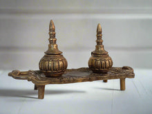 Load image into Gallery viewer, Vintage Brass Inkwell Set with Tray, 19th Century Style
