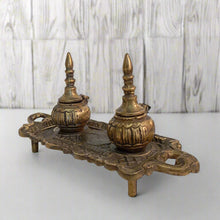 Load image into Gallery viewer, Vintage Brass Inkwell Set with Tray, 19th Century Style
