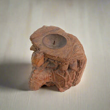 Load image into Gallery viewer, Hand-Carved Elephant Head Wall Candle Holder - Rustic Wood Candle Sconce - Indian Folk Art Decor
