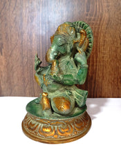 Load image into Gallery viewer, Lord Brass Ganesh ji with Mushak Statue God Idol Size 10.5 x 10.5 x 14.5 cm
