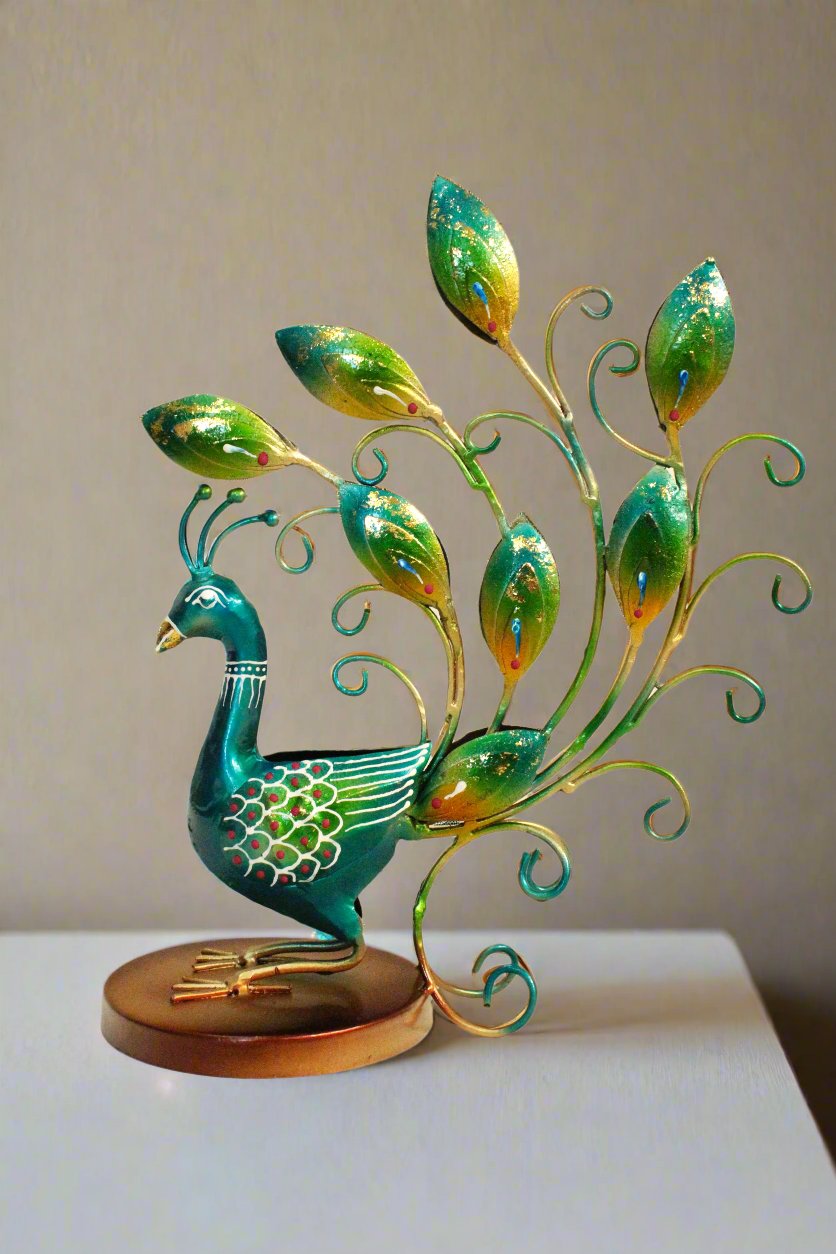 Artisan-Crafted  Metal Peacock - Table Decor