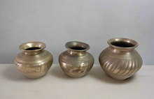Load image into Gallery viewer, Vintage  Brass Hand-Engraved  Water Pot: Traditional Indian Pooja Vessel
