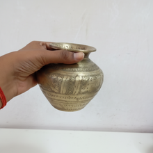 Load image into Gallery viewer, Vintage  Brass Hand-Engraved  Water Pot: Traditional Indian Pooja Vessel
