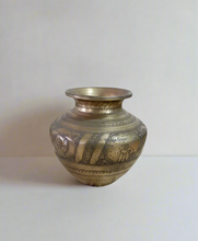 Load image into Gallery viewer, Vintage  Brass Hand-Engraved  Water Pot: Traditional Indian Pooja Vessel
